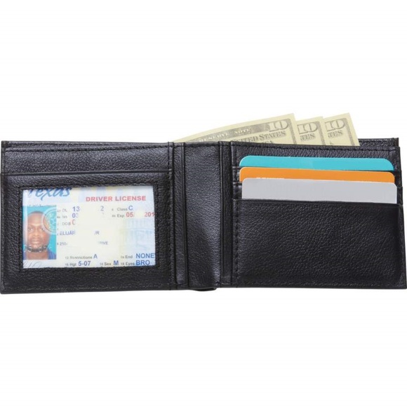 Men's Genuine Black Leather Bi-Fold Wallet - Picture 5 of 6